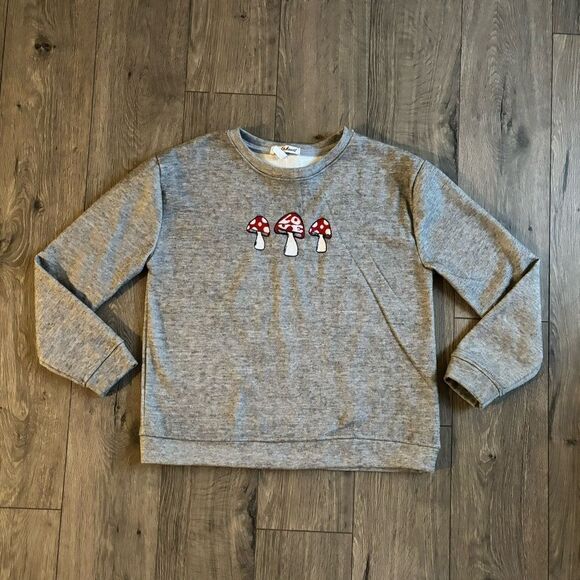 Derek Heart Embroidered Mushroom Love Sweatshirt Crewneck Small - Picture 1 of 4